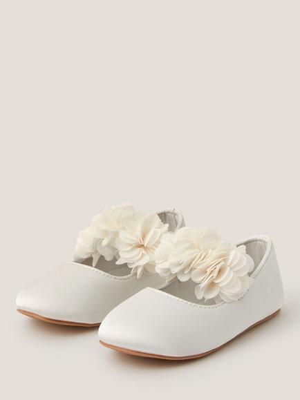 Monsoon Baby Flower Shoes, Ivory - view 2, Ivory