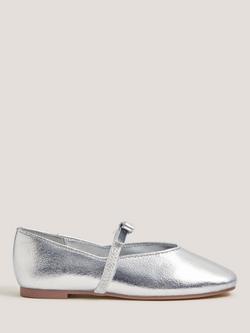 Monsoon Kids' Bow Strap Ballet Flats, Silver, Silver