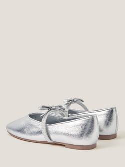 Monsoon Kids' Bow Strap Ballet Flats, Silver - view 2, Silver