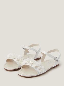 Monsoon Kids' Pearl Flower Sandals, Ivory - view 2, Ivory