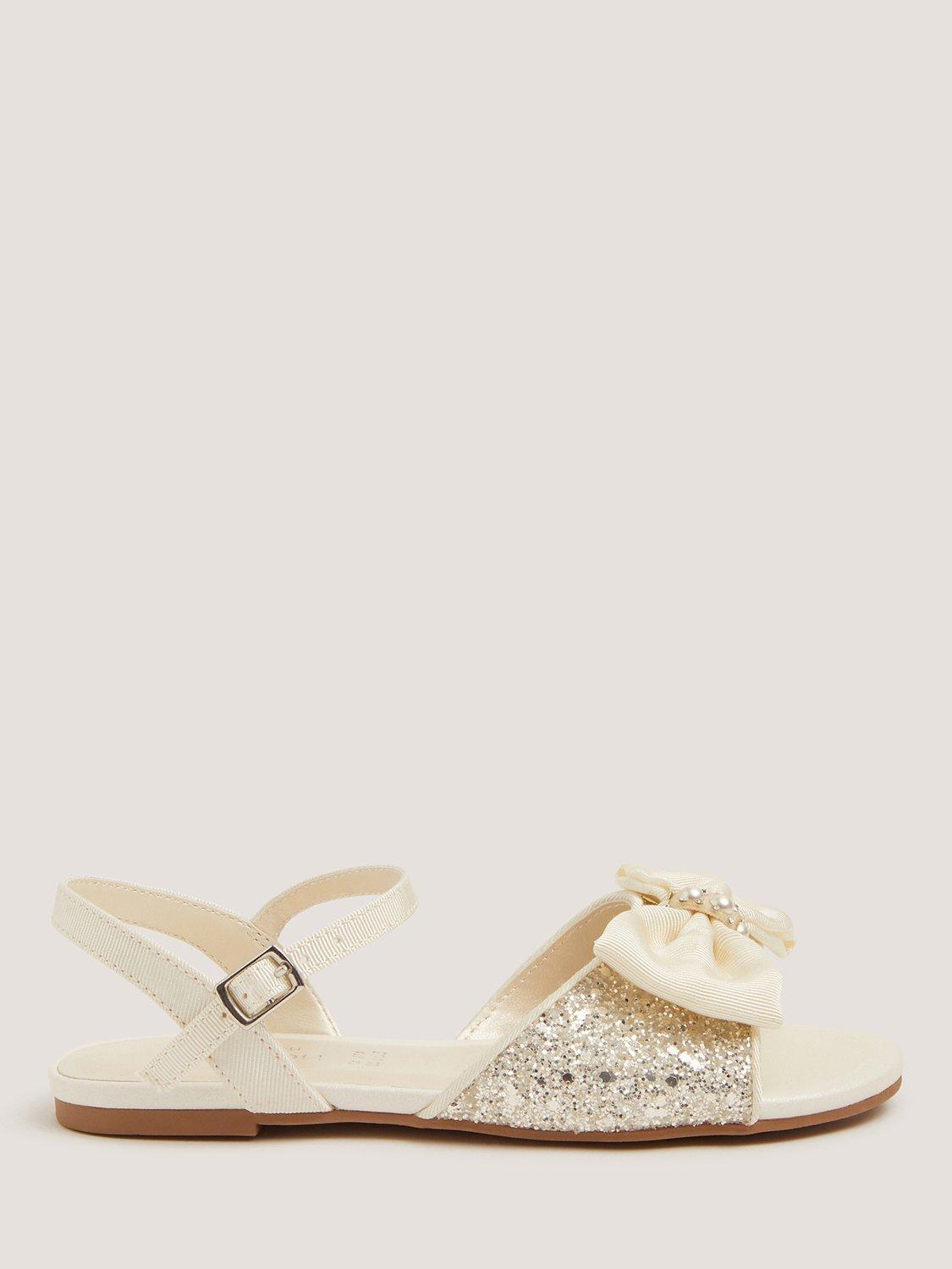 Product image 1 of 3, which shows Monsoon Kids' Sparkle Pearl Bow Sandals, Ivory, 7 Jnr