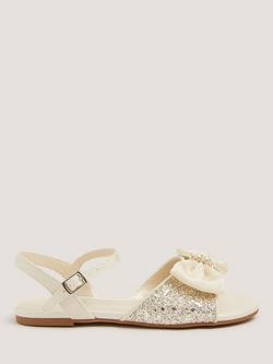 Monsoon Kids' Sparkle Pearl Bow Sandals, Ivory, Ivory