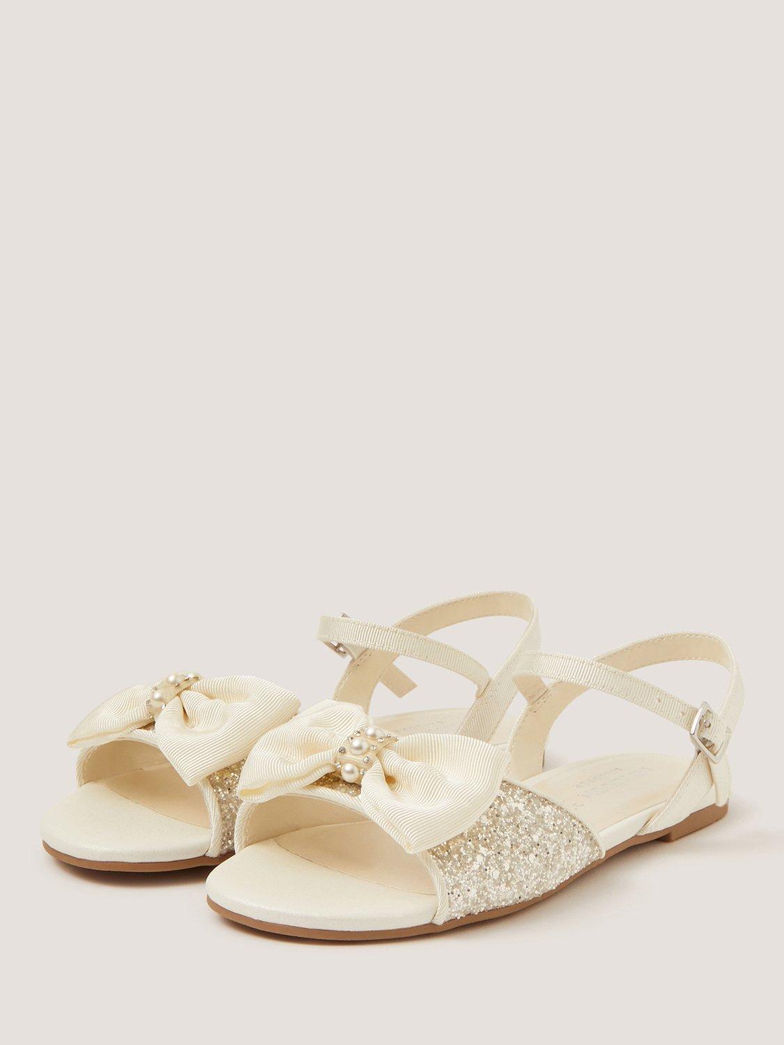 Product image 2 of 3, which shows Monsoon Kids' Sparkle Pearl Bow Sandals, Ivory, 7 Jnr
