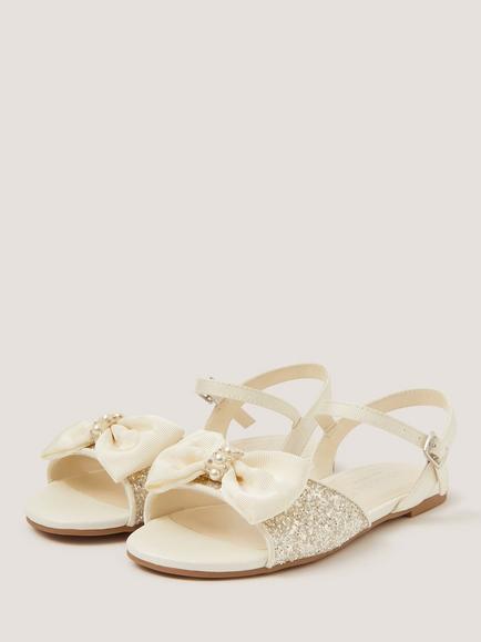 Monsoon Kids' Sparkle Pearl Bow Sandals, Ivory - view 2, Ivory
