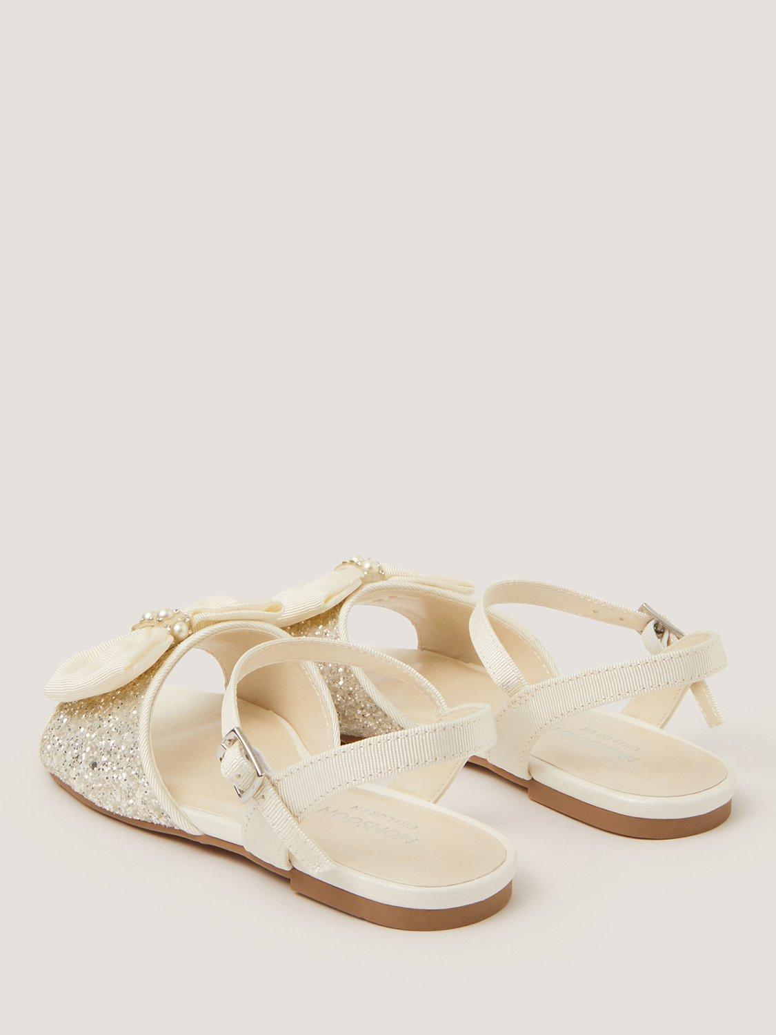 Product image 3 of 3, which shows Monsoon Kids' Sparkle Pearl Bow Sandals, Ivory, 7 Jnr