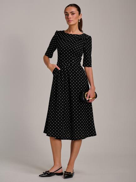 Jolie Moi Polka Dot Scuba Collar Midi Dress, Black/White