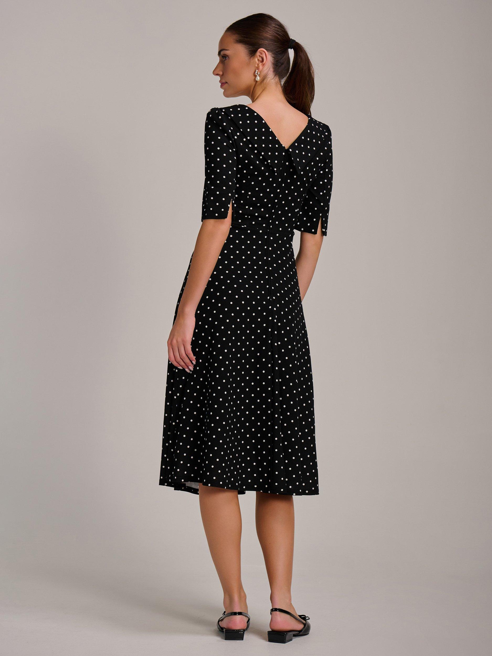 Product image 2 of 7, which shows Jolie Moi Polka Dot Scuba Collar Midi Dress, Black/White, 8