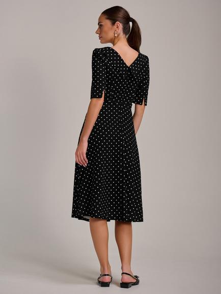 Jolie Moi Polka Dot Scuba Collar Midi Dress - view 2, Black/White