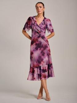 Jolie Moi Abstract Ruffle Mesh Midaxi Dress, Pink/Multi, Pink/Multi