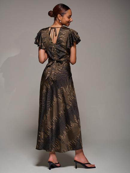 Jolie Moi Ruffle Satin Maxi Dress - view 2, Brown