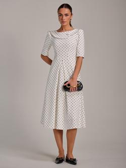 Jolie Moi Polka Dot Scuba Collar Midi Dress, White/Black