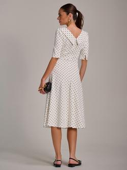 Jolie Moi Polka Dot Scuba Collar Midi Dress - view 2, White/Black