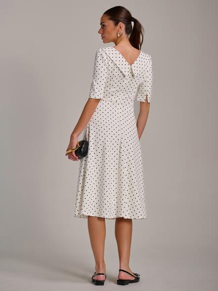 Jolie Moi Polka Dot Scuba Collar Midi Dress - view 2, White/Black