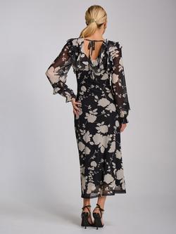 Jolie Moi Floral V-Neck Mesh Midaxi Dress, Black/Grey - view 2, Black/Grey