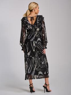 Jolie Moi V-Neck Mesh Midaxi Dress, Black/Grey - view 2, Black/Grey