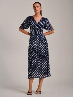 Jolie Moi Polka Dot Angel Sleeve Lace Maxi Dress, Navy/White