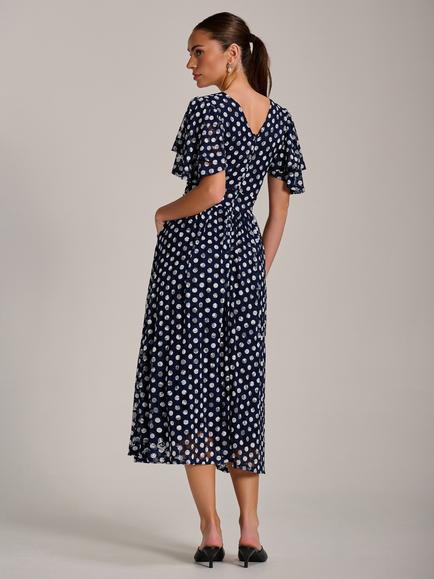 Jolie Moi Polka Dot Angel Sleeve Lace Maxi Dress - view 2, Navy/White