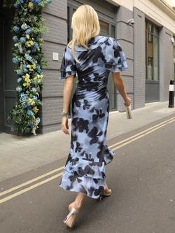 Jolie Moi Ruffle Mesh Abstract Floral Midaxi Dress - view 2, Blue