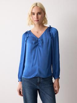 Jigsaw Frill Satin Top, Blue