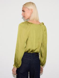 Jigsaw Frill Satin Top - view 2, Green