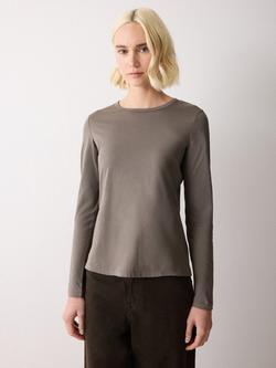 Jigsaw Pure Supima Cotton Long Sleeve Top, Ash Earth, Ash Earth