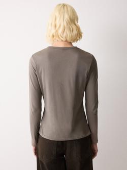 Jigsaw Pure Supima Cotton Long Sleeve Top, Ash Earth - view 2, Ash Earth