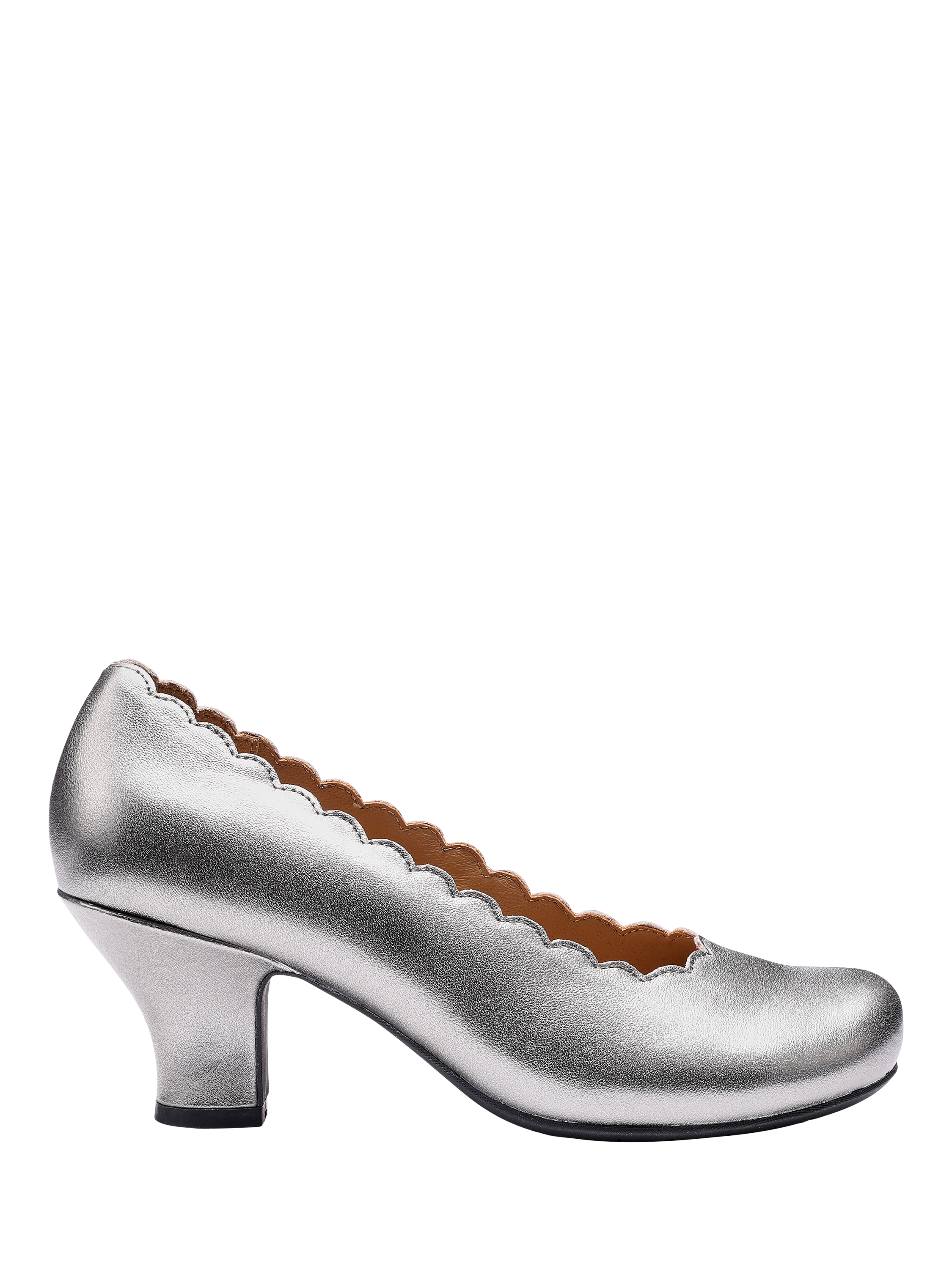 Product image 1 of 4, which shows Hotter Jive Leather Scallop Edge Heeled Courts, Pewter, 3S
