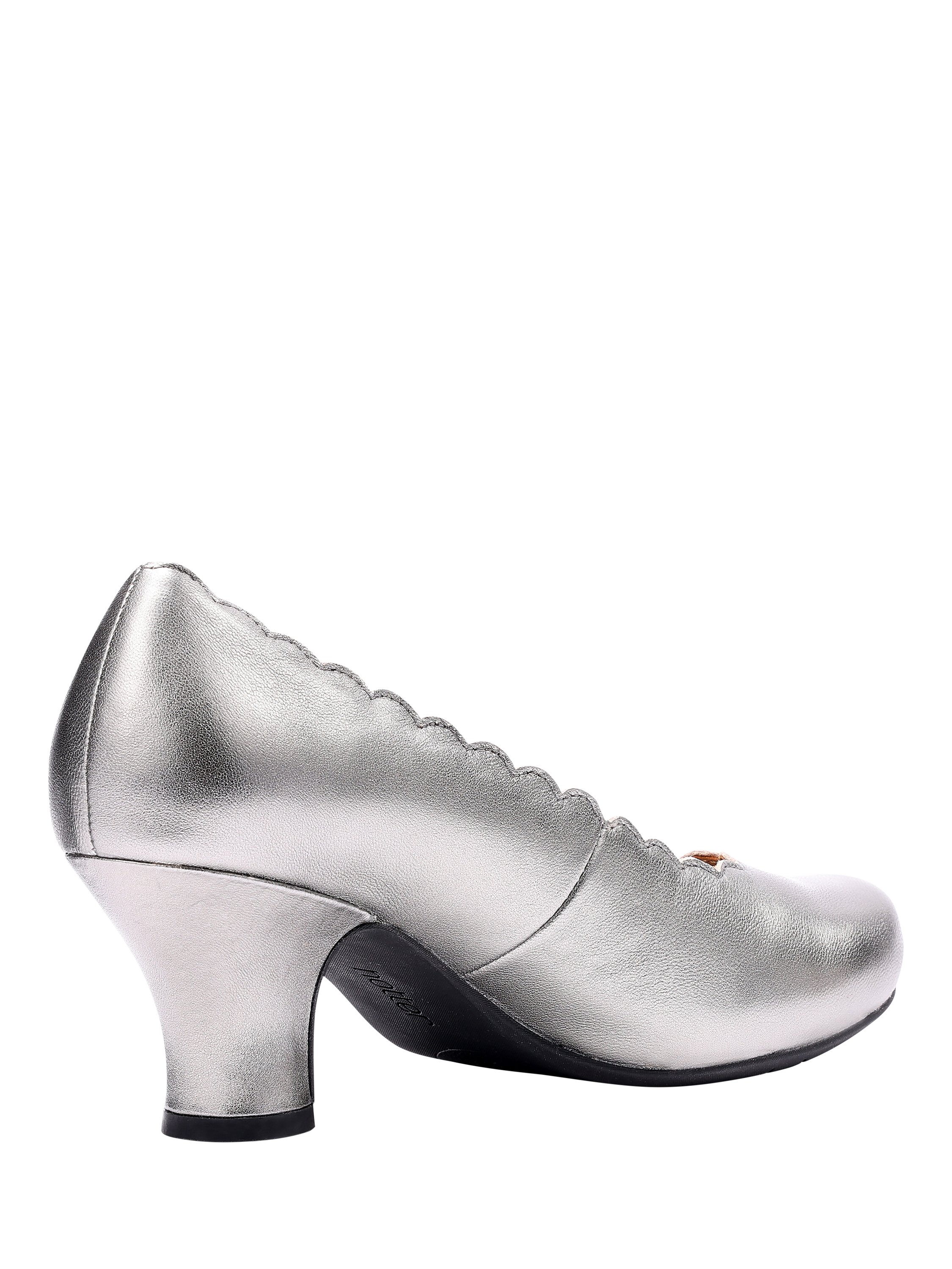 Product image 4 of 4, which shows Hotter Jive Leather Scallop Edge Heeled Courts, Pewter, 3S