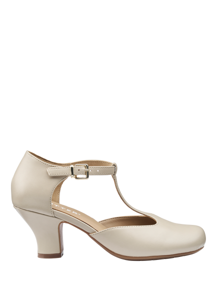 Hotter Tempo Leather T-Bar Court Shoes, Soft Beige, Soft Beige