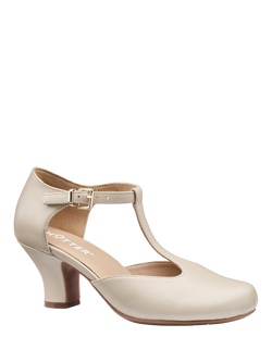 Hotter Tempo Leather T-Bar Court Shoes, Soft Beige - view 2, Soft Beige