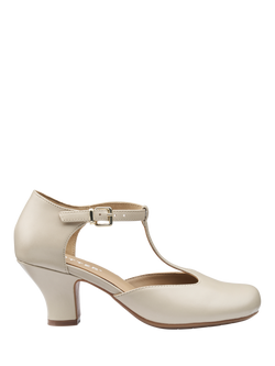 Hotter Tempo Wide Fit Leather T-Bar Court Shoes, Soft Beige, Soft Beige