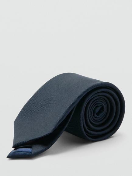 Mango Basic Silk Blend Tie, Navy, Navy
