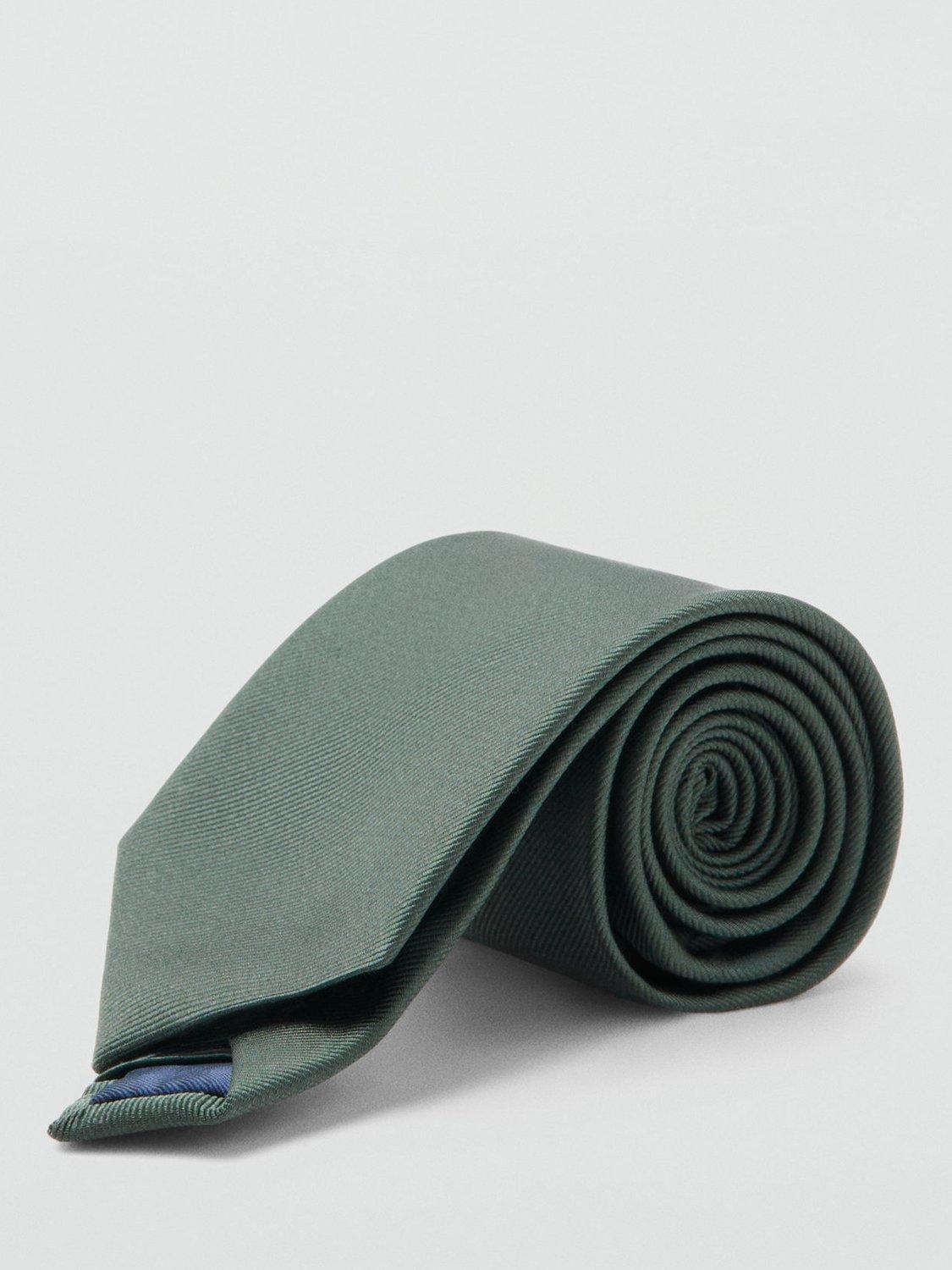 Product image 1 of 3, which shows Mango Basic Silk Blend Tie, Green, One Size