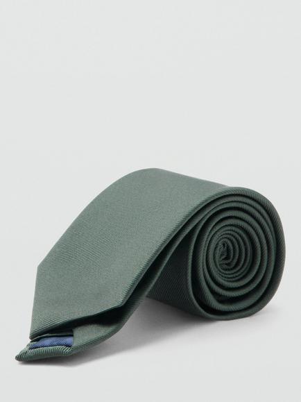 Mango Basic Silk Blend Tie, Green, Green