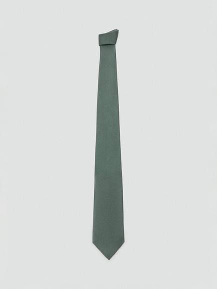 Mango Basic Silk Blend Tie, Green - view 2, Green