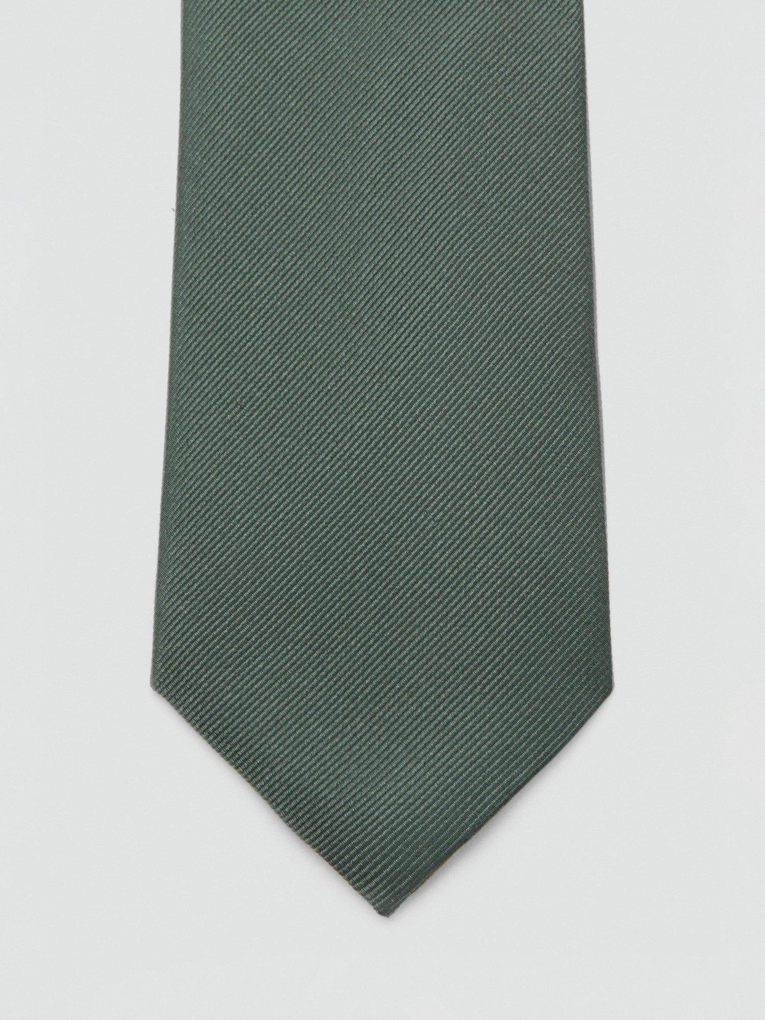 Product image 3 of 3, which shows Mango Basic Silk Blend Tie, Green, One Size