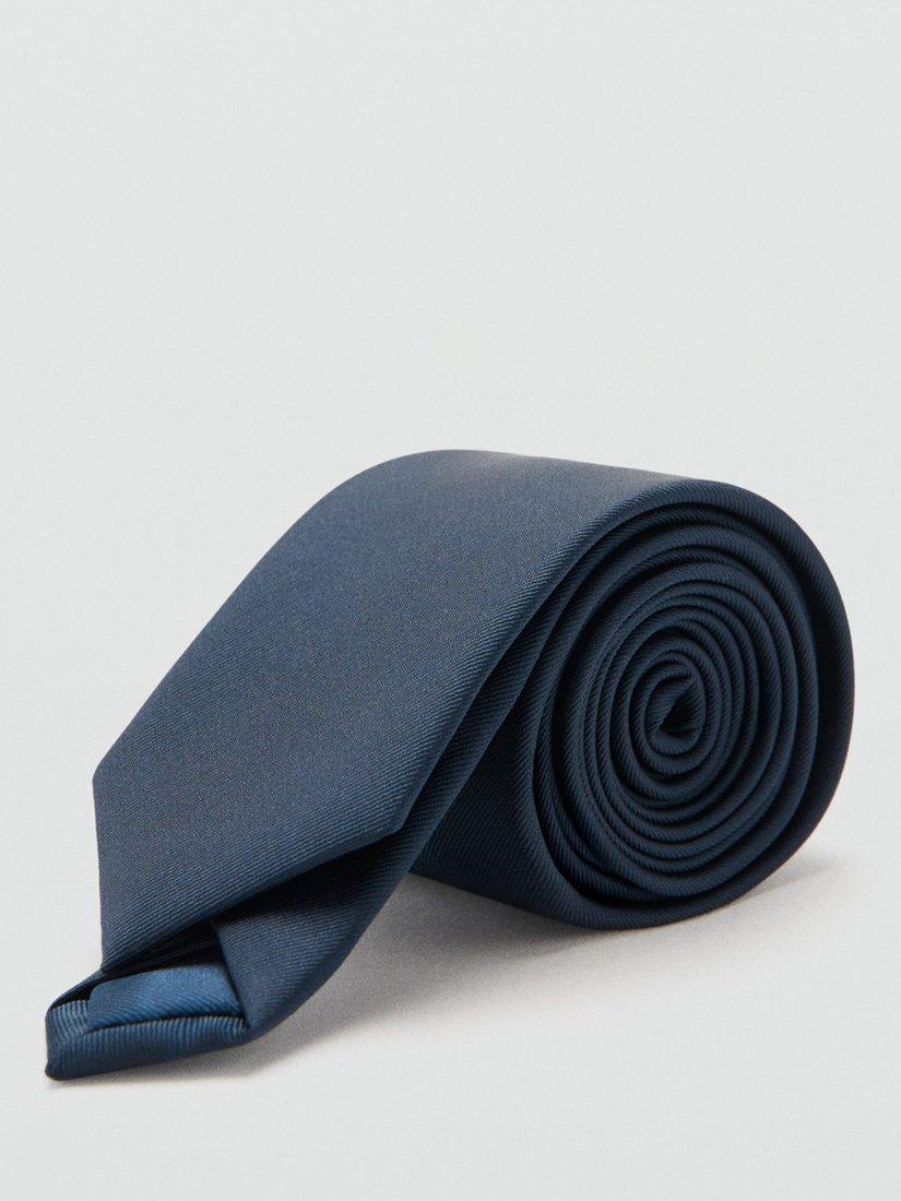 Product image 1 of 3, which shows Mango Basic Plain Tie, Navy, One Size