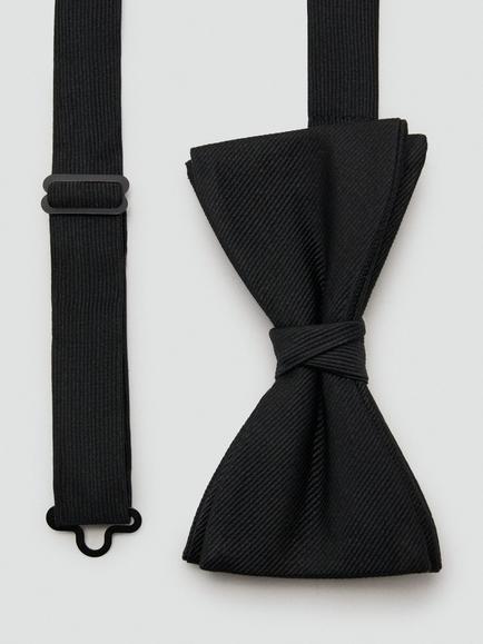 Mango Basic Silk Blend Bow Tie, Black, Black
