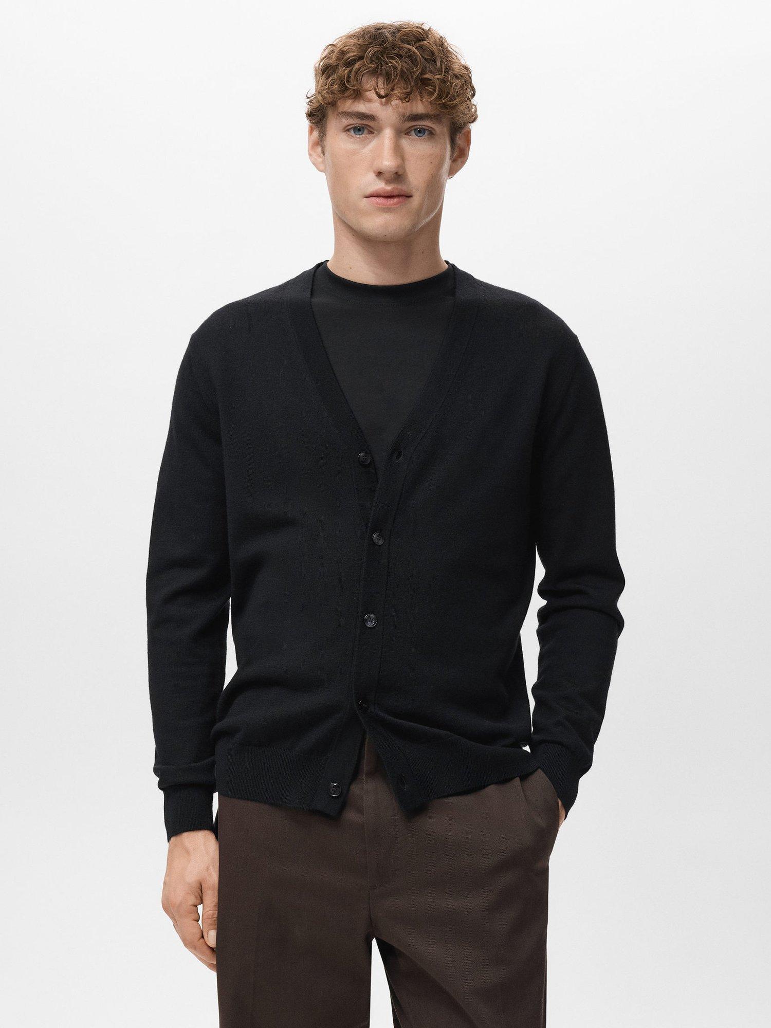 Product image 1 of 9, which shows Mango Willyc Merino Wool V-Neck Cardigan, Black, L