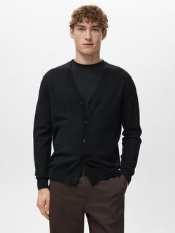 Mango Willyc Merino Wool V-Neck Cardigan, Black, Black
