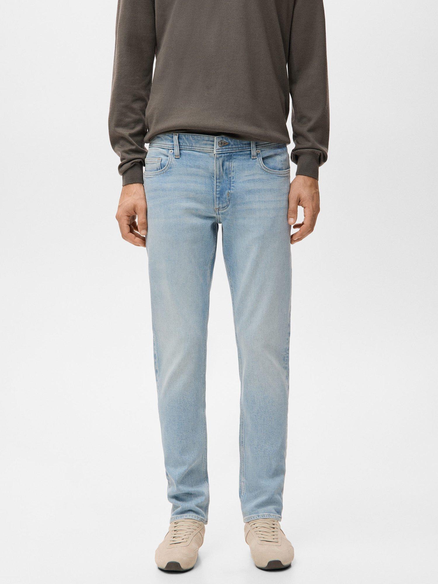 Product image 1 of 8, which shows Mango Jan Light Faded Wash Slim Fit Jeans, Open Blue, 29