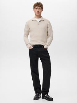 Mango Antigua Cotton Blend Regular Fit Long Sleeve Polo Shirt - view 2, Light Beige