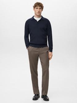 Mango Antigua Cotton Blend Regular Fit Long Sleeve Polo Shirt - view 2, Navy