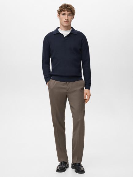 Mango Antigua Cotton Blend Regular Fit Long Sleeve Polo Shirt - view 2, Navy