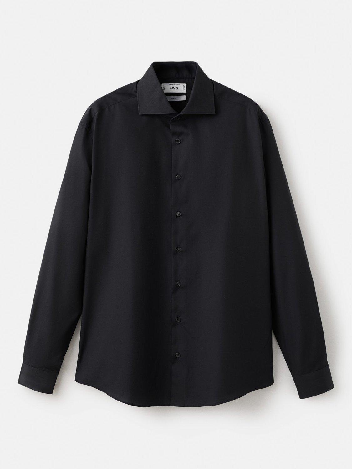Product image 3 of 8, which shows Mango Emeritol Slim Fit Cotton Poplin Shirt, Black, L