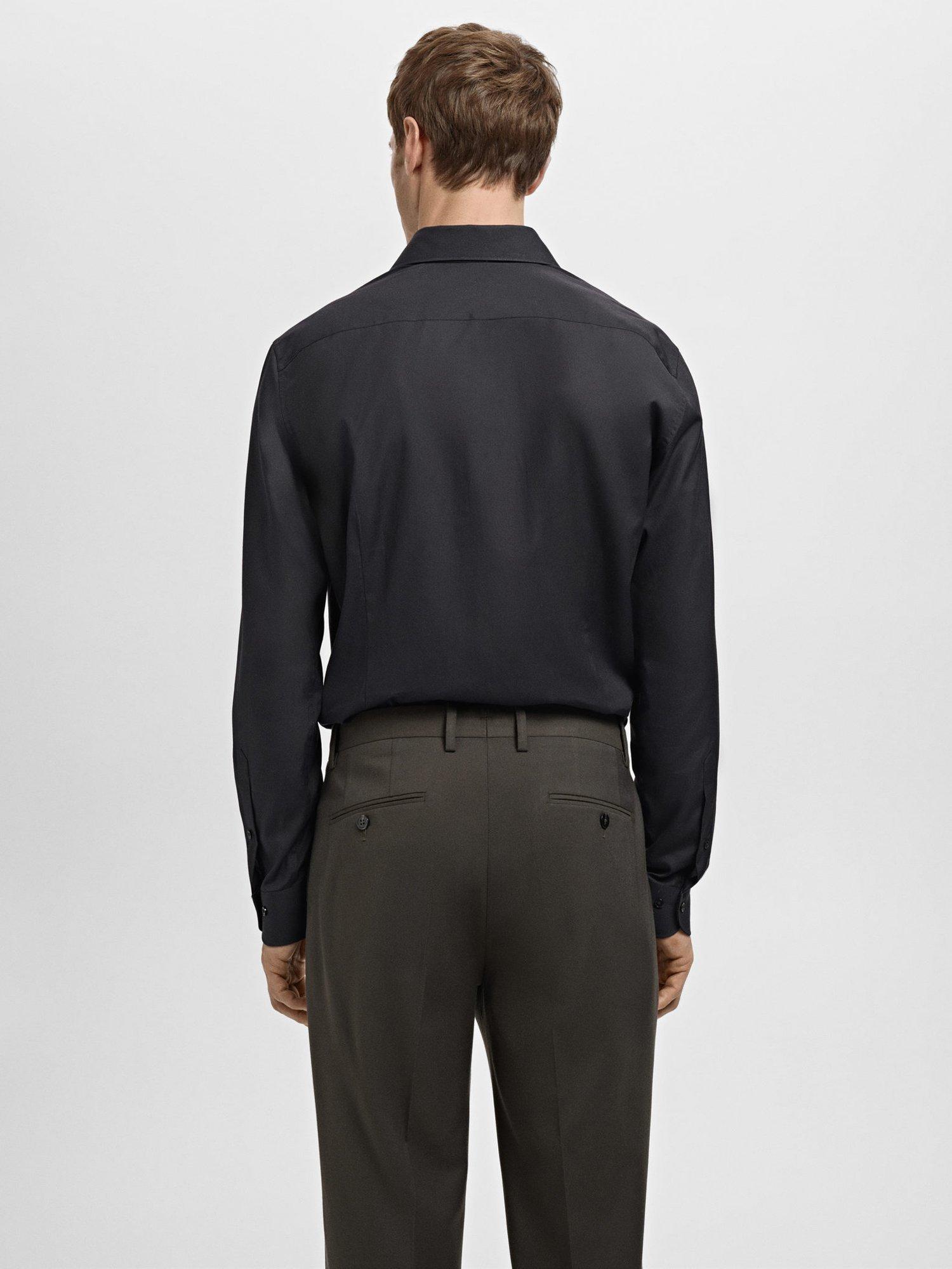 Product image 4 of 8, which shows Mango Emeritol Slim Fit Cotton Poplin Shirt, Black, L