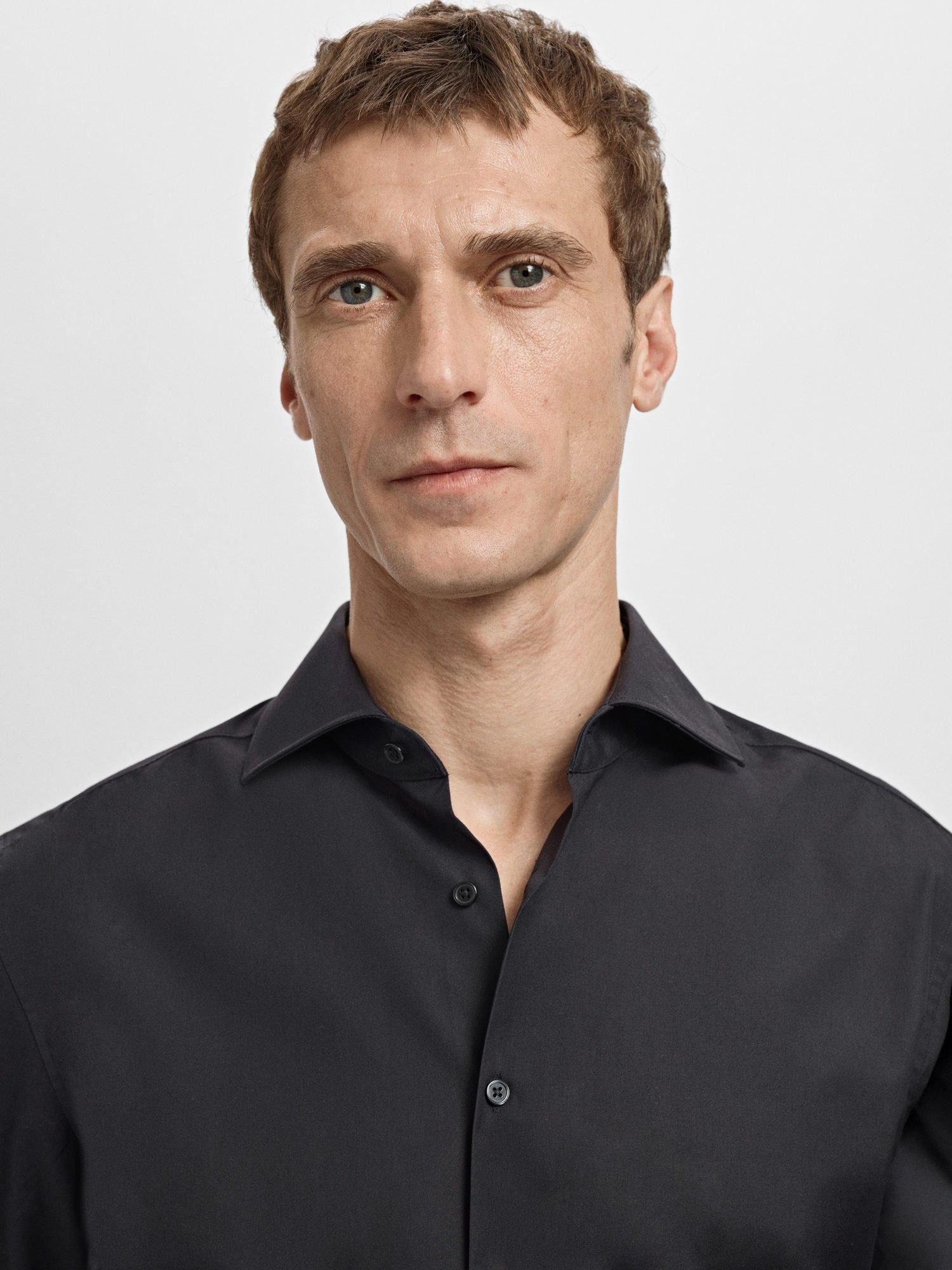 Product image 6 of 8, which shows Mango Emeritol Slim Fit Cotton Poplin Shirt, Black, L