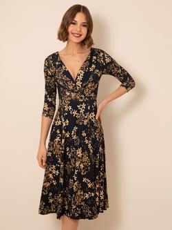 Alie Street Petite Annie Golden Blossom Dress, Black/Gold, Black/Gold