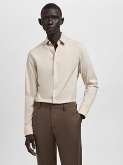 Mango Emotion Slim Fit Cotton Blend Shirt, Light Beige