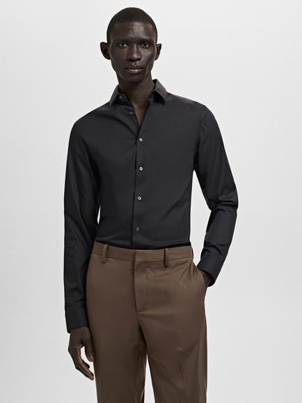 Mango Emotion Slim Fit Cotton Blend Shirt, Black